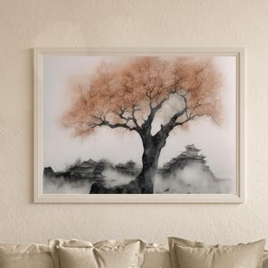 Neutral Colors Vintage Chinese Ink Art, Muted Asian Ink Art, Asian Landscape Art, Misty Mountain Lake Decor, Digital Art Print