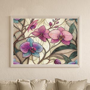 Elegant Orchids in Soft Pastel Tones Digital Print, Romantic Floral Painting, Printable Botanical Wall Art, Housewarming Gift