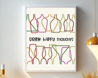 Bar Art, Wine Art Print, Happy Hour Quote, Cocktails Print, Bar Cart Print, Digital Download