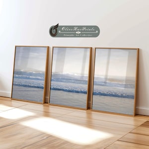Conjunto de impresiones fotográficas de olas azules del océano - Tríptico costero (Descarga digital)