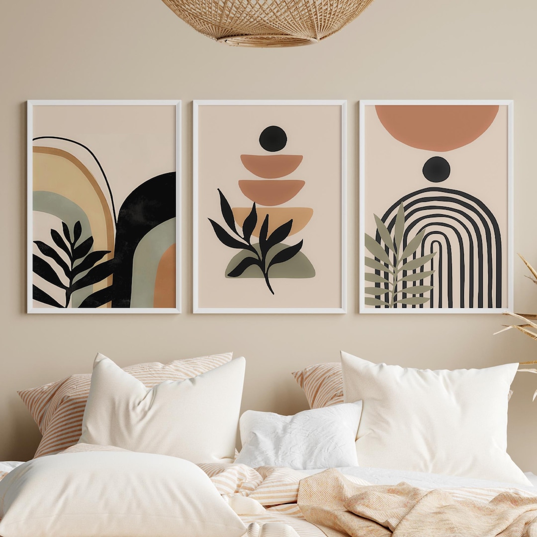 Earth Tone Colors Boho Wall Art Set of 3, Modern Abstract Wall Art ...