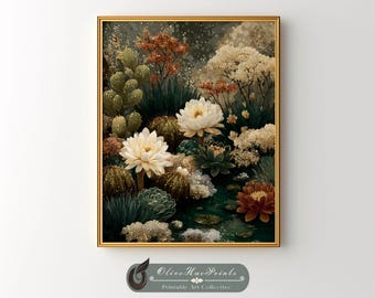 Succulents and Flowers Art, Yayoi Kusama Inspired Print, Maximalist Japandi Wall Art (DIGITAL DOWNLOAD)