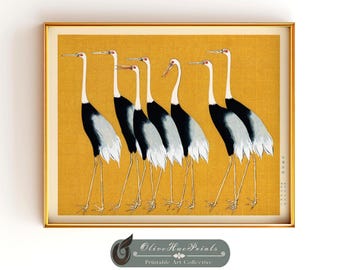 Seven Cranes Bird Illustration Wall Art Print, vintage Japanse poster (DIGITAL DOWNLOAD)