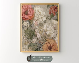 Antique Floral Painting Print: Vintage Botanical Wall Art (Digital Download)