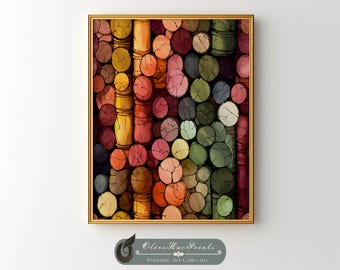 Impresión artística de corchos de vino coloridos, decoración de bar, arte mural de bodega (descarga digital)