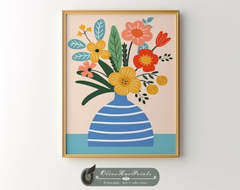 Impresión de jarrón de flores silvestres: Arte botánico bohemio moderno (descarga digital)
