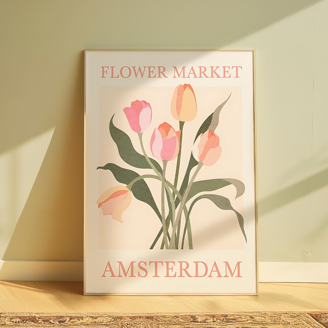 Watercolor Tulips Flower Market Print, Amsterdam Flower Market Poster ...