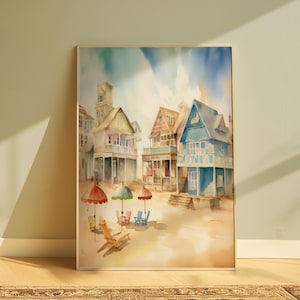 Coastal Beach House Watercolor Art Print: Seaside Architecture (Digital Download)