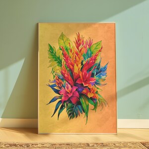 Watercolor Tropical Flower Bouquet Print, Vibrant Exotic Flowers Art, Summer Flowers Art,  Hawaii Printable Art