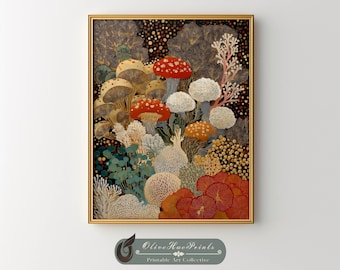 Yayoi Kusama Earth Tones Art Print, Japandi Coral Mushroom Wall Art (DIGITAL DOWNLOAD)