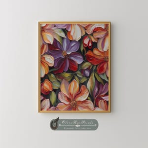 Vibrant Floral Oil Painting Print: Romantic Boho Wall Art (Digital Download)