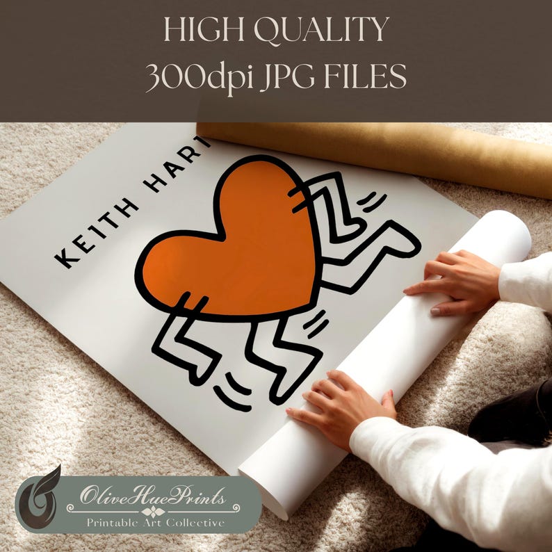 Láminas de arte mural naranja inspiradas en Keith Haring: Juego de 3 (descarga digital) imagen 3