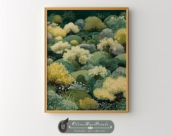 Dense Japanese Forest Art, Yayoi Kusama Inspired Print, Maximalist Japandi Wall Art (DIGITAL DOWNLOAD)