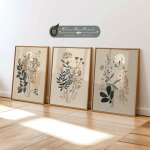 Vintage Floral Print Set: Daisies, Ferns, Botanical Wall Art (Printable)