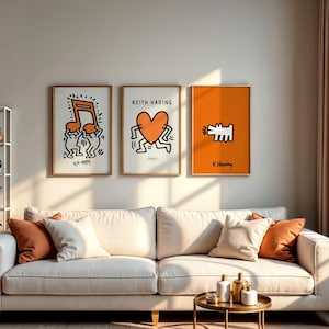 Láminas de arte mural naranja inspiradas en Keith Haring: Juego de 3 (descarga digital) imagen 2