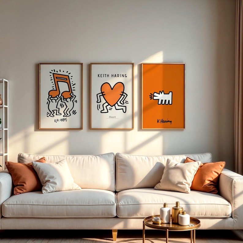 Láminas de arte mural naranja inspiradas en Keith Haring: Juego de 3 (descarga digital) imagen 2