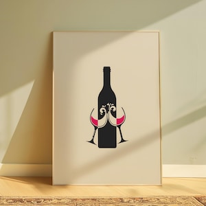 Minimalist Wine Illustration Print: Modern Bar Cart Wall Art (Digital Download