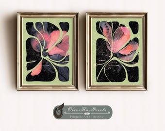 Floral Print Set: Abstract Botanical Art, Mid-Century Modern (Digital Download)