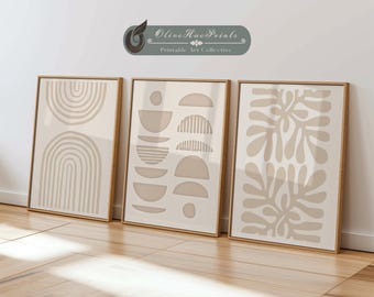 Neutral Beige Boho Art Prints: Gallery Wall Set (Digital Download)