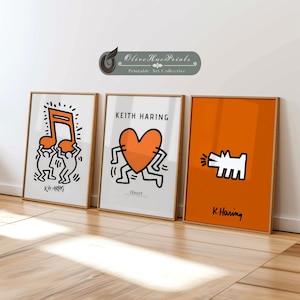 Keith Haring Inspired Orange Wall Art Prints: Set of 3 (Digital Download)