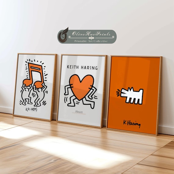 【1/30 取り下げ】 Keith Haring - Posters Keith Haring Inspired Orange Wall Art Prints: Set of 3 (digital