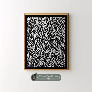 Impressão de figuras de Haring: arte de parede abstrata em preto e branco (download digital)