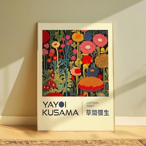 Abstract Yayoi Kusama Print, Japanese Wall Art, Floral Wall Art, Trendy Retro Posters, Colorful Digital Wall Art