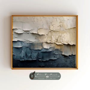 Neutral Tone Oil Textured Abstract Artwork, Gold Cream & Blue Wall Art (DIGITAL DOWNLOAD)