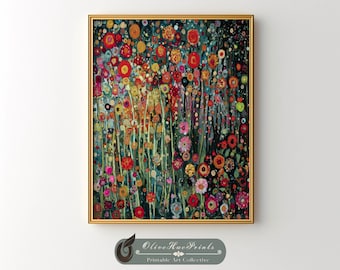 Gustav Klimt Inspired Wildflower Print: Floral Landscape Wall Art (DIGITAL DOWNLOAD)