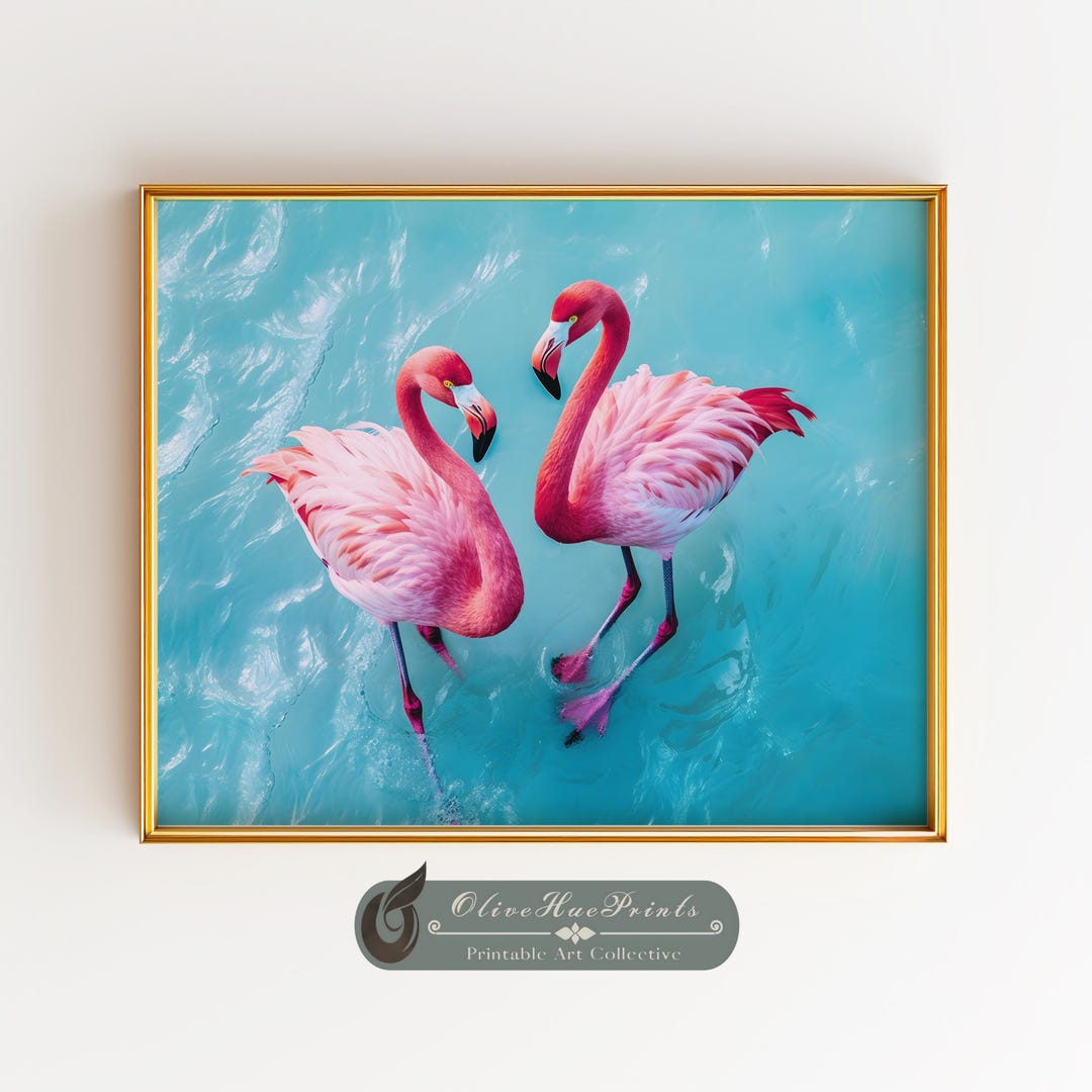 Pink Flamingos Printable Wall Art, Tropical Flamingo Love Art, Wildlife ...