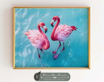 Pink Flamingos Printable Wall Art, Tropical Flamingo Love Art, Wildlife Bird Decor (DIGITAL DOWNLOAD)