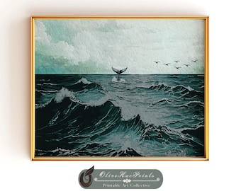 Watercolor Whale Tail Art Print, Ocean Wall Art Decor (Digital Download)