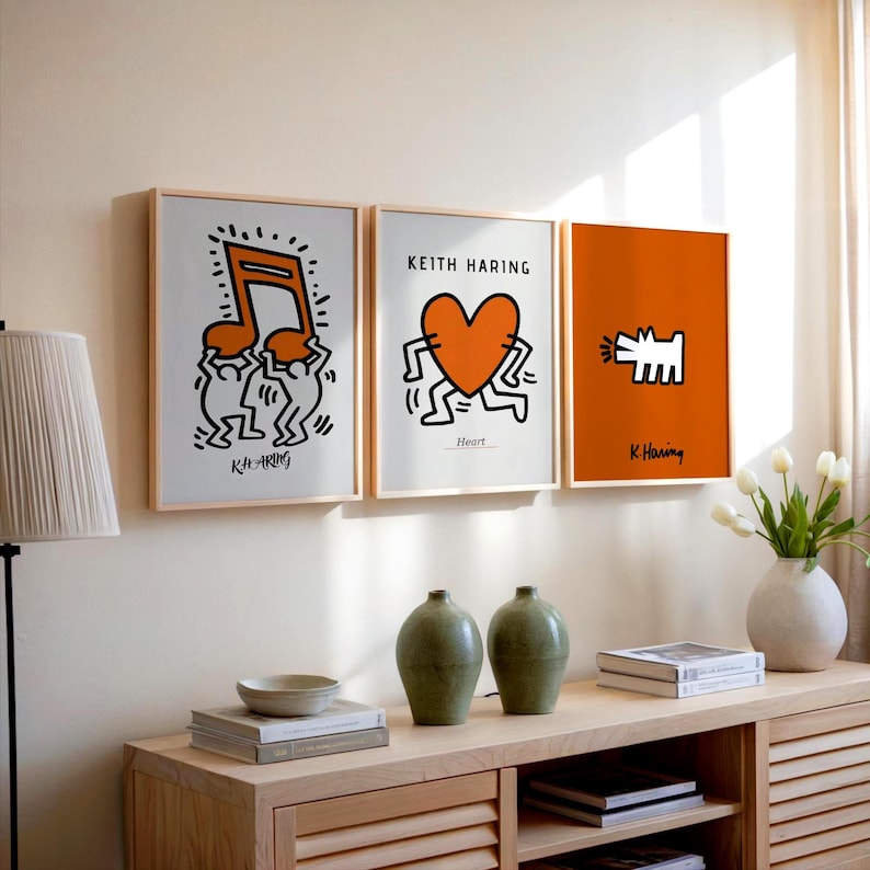 Láminas de arte mural naranja inspiradas en Keith Haring: Juego de 3 (descarga digital) imagen 5