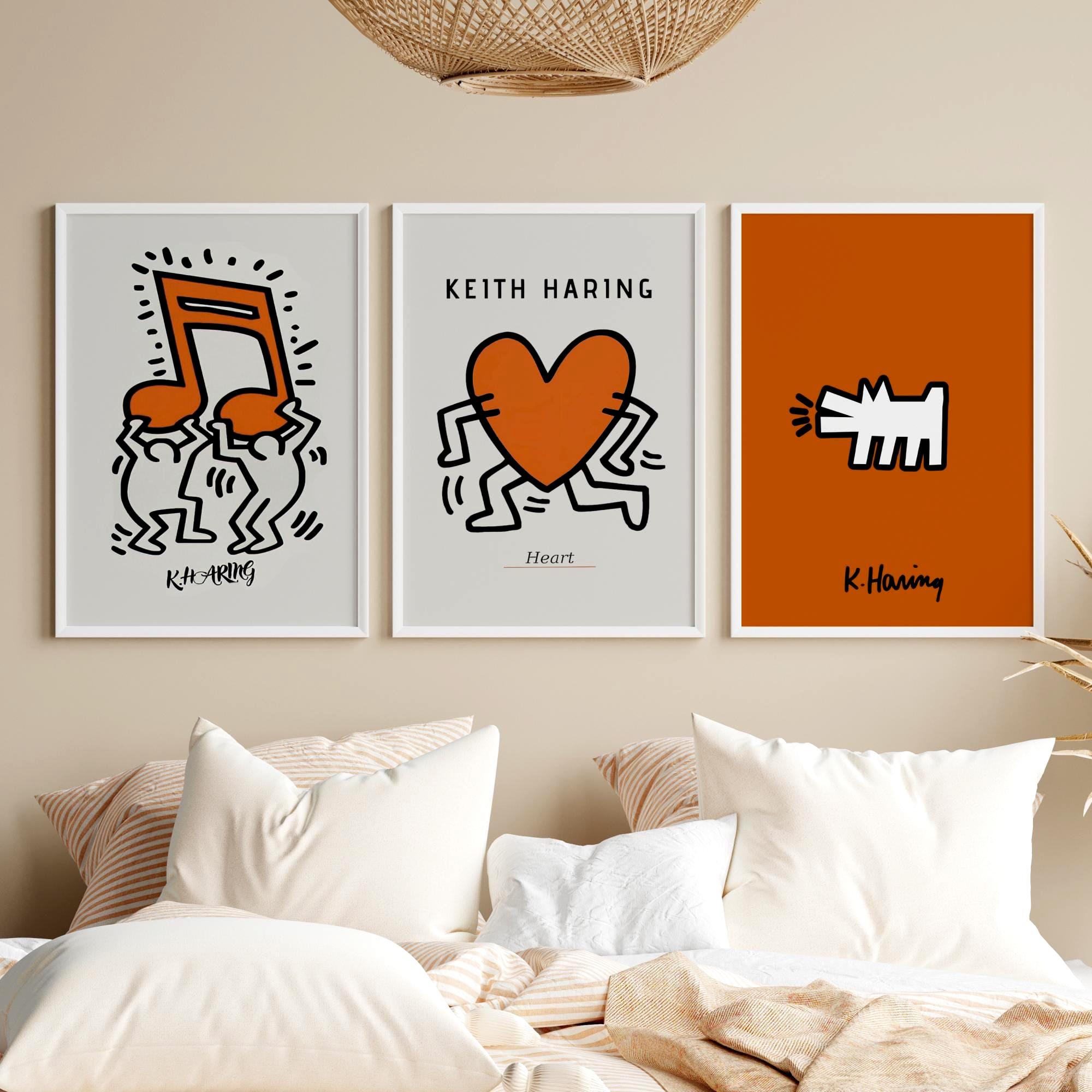 Keith Haring Inspired Orange Wall Art Prints: Set of 3 (digital