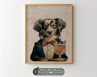 Hund Barkeeper druckbares Poster, Tierliebhaber Barwagen Dekor, digitaler Download Druck
