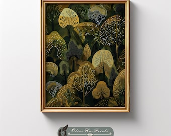 Abstract Dense Green Forest Wall Art, Yayoi Kusama Inspired Japanese Style Art (DIGITAL DOWNLOAD)