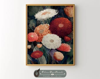 Impresión botánica abstracta: Arte de flores silvestres tropicales terrosas, decoración bohemia Kusama (descarga digital)