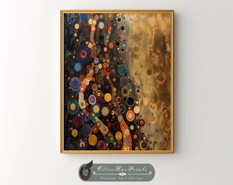 Klimt Inspired Modern Abstract Art, Neutrals and Gold Printable Wall Art (DIGITAL DOWNLOAD)