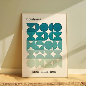 Blue Bauhaus Circles Print, Mid Century Modern Decor, Geometric Wall Art, Pop Culture Print, Exhibition Poster, Minimalist, Retro Print Gift