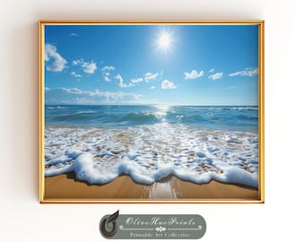 Blue Ocean Wave Print: Modern Coastal Beach Photography (Digital Download)