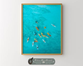 Aerial Surfing Beach Photo Print: Coastal Boho Wall Art (Digital Download)