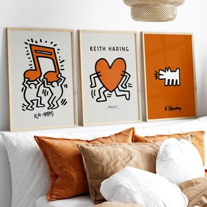 Láminas de arte mural naranja inspiradas en Keith Haring: Juego de 3 (descarga digital) imagen 8