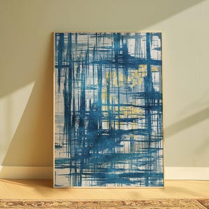 Navy Blue, Light Yellow and White Abstract Painting Print, Modern Contemporary Home Decor, Watercolor Printable Instant Download
