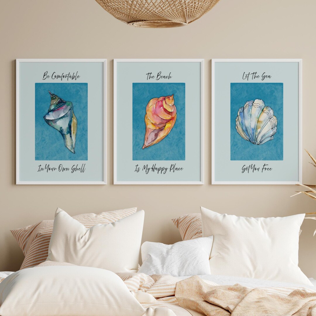 Watercolor Seashell Art Prints Set: Vintage Coastal Wall Decor (DIGITAL ...