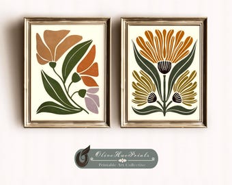 Earth Tone Abstract Floral Print: Terracotta Boho Wall Art (Digital Download)