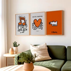 Láminas de arte mural naranja inspiradas en Keith Haring: Juego de 3 (descarga digital) imagen 4