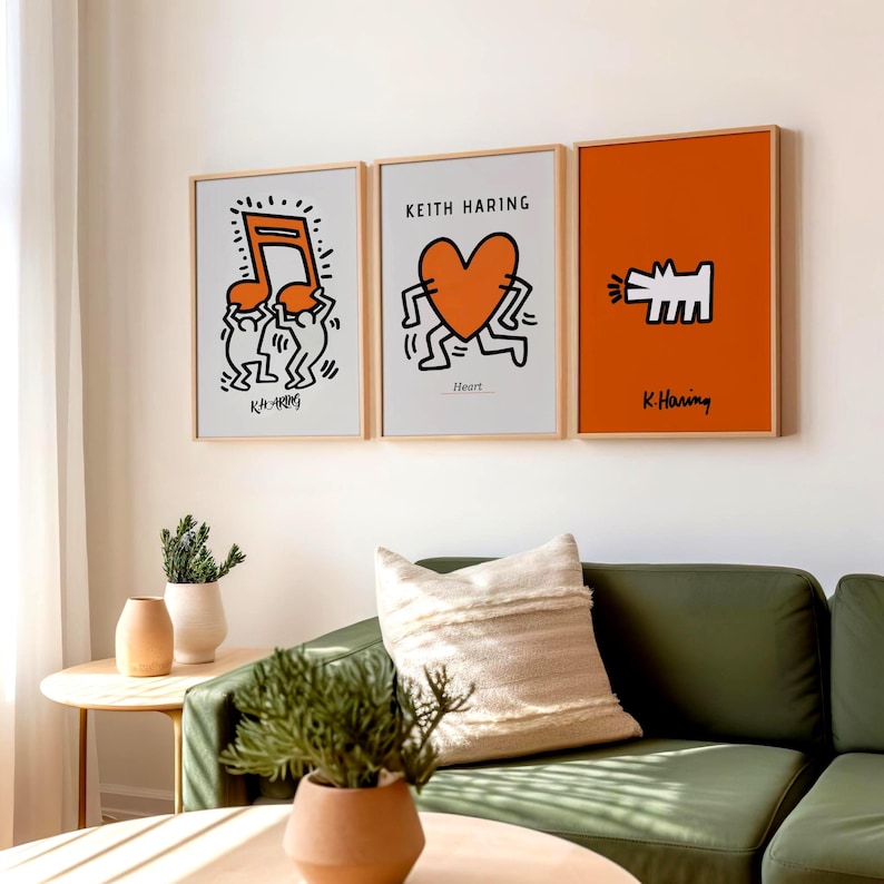 Láminas de arte mural naranja inspiradas en Keith Haring: Juego de 3 (descarga digital) imagen 4