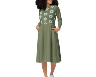 Women's Summer Dress, Summer Dress, All-over print long sleeve midi dress