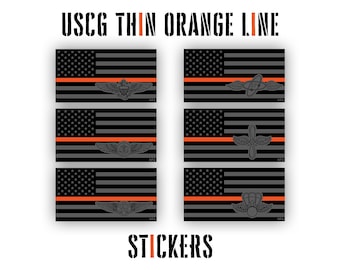 Subdued Thin Orange Line American Flag USCG Stickers