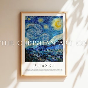 Van Gogh Christian Wall Decor, Aesthetic Faith Poster, Religious Home Wall Art, Vintage Print, Scriptural Posters, Psalm 8